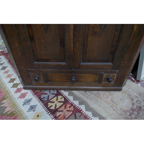 432 - Antique inlaid oak corner cupboard