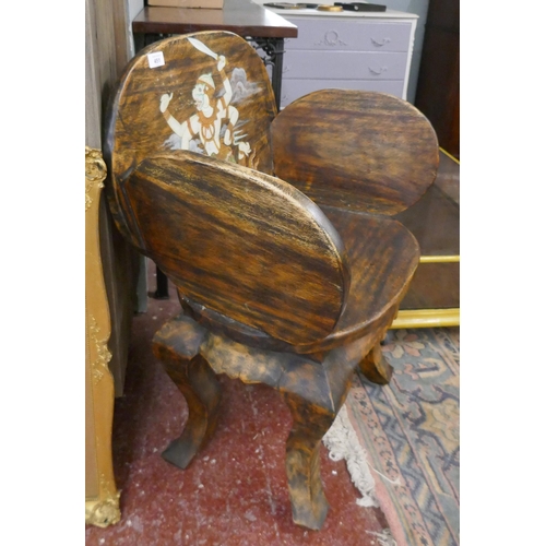451 - Unusual rustic armchair with painted back panel 