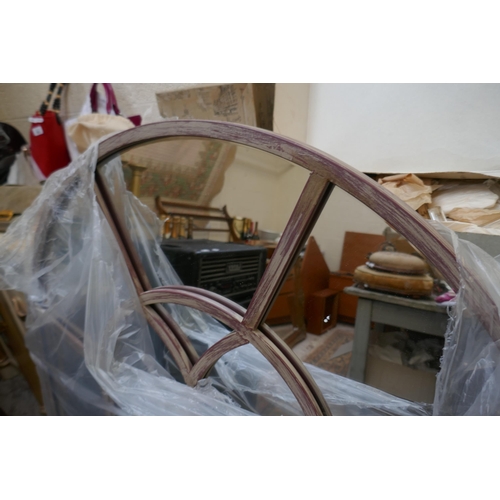 490 - Large arched window framed mirror together with another