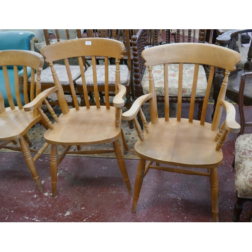 517 - Set of 6 beechwood dining chairs to include 2 carvers