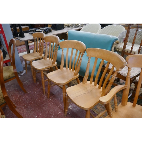 517 - Set of 6 beechwood dining chairs to include 2 carvers