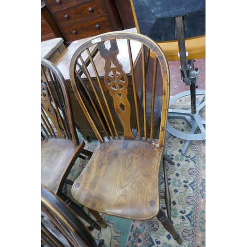 524 - Set of 4 antique elm seated wheelback chairs