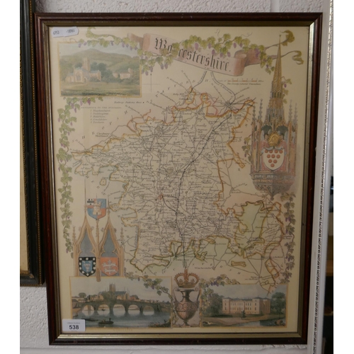 538 - 2 framed maps - Worcestershire and Devonshire