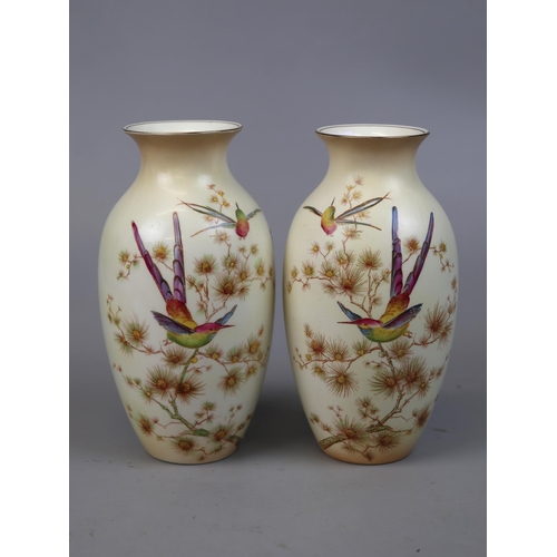 133 - Pair of Crown Ducal Ware 'Bird of Paradise' vases Blushware AGR & Co. - Approx height: 24cm