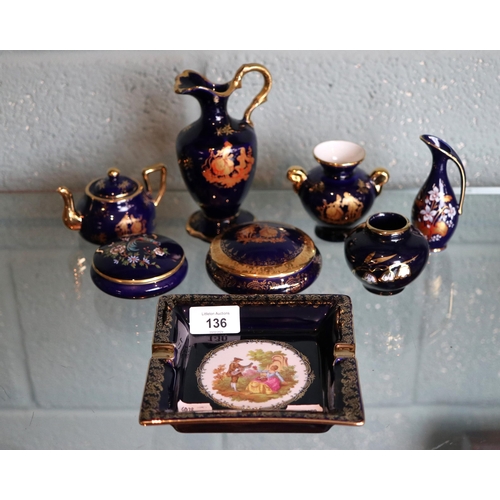 136 - Collection of cobalt blue Limoges