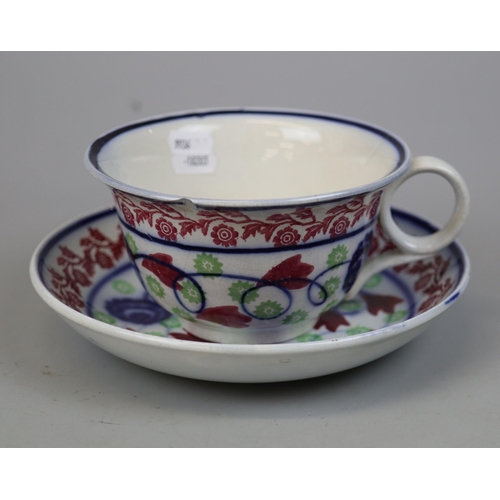 145 - Gaudy Welsh style large tea cup and saucer