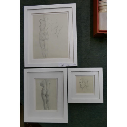 207 - 3 framed sketches dated 1929