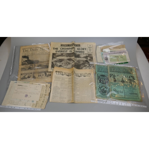 213 - Ephemera to include old newspapers, bank cheques etc