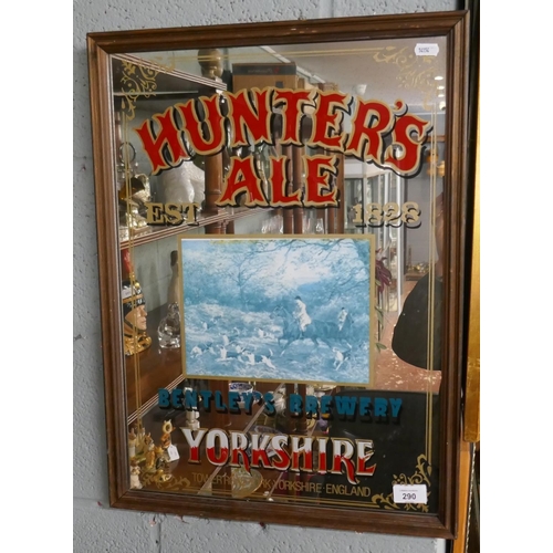 290 - Hunters Ale advertising mirror - Approx size: 44cm x 59cm