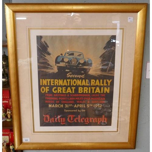 292 - Original 1952 International Rally of Great Britain poster in a later frame