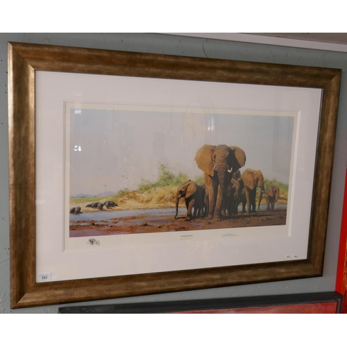 293 - Signed and numbered L/E print 965/1500 Evening in Africa by David Shepherd - Approx image size 76cm ... 