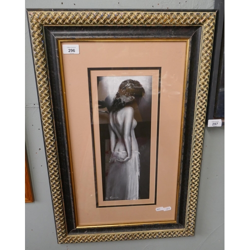 296 - Framed pastel of a woman - Approx image size: 38cm x 14cm