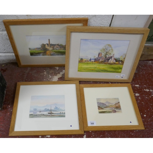 308 - 4 framed watercolours signed G R Carter