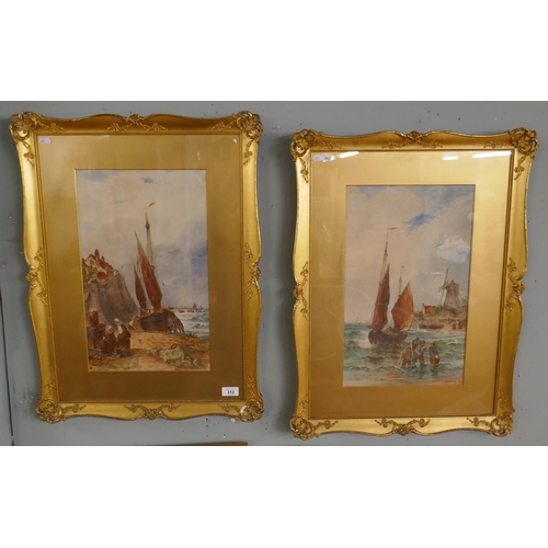 312 - Pair of watercolours in ornate gilt frame - Ships at sea