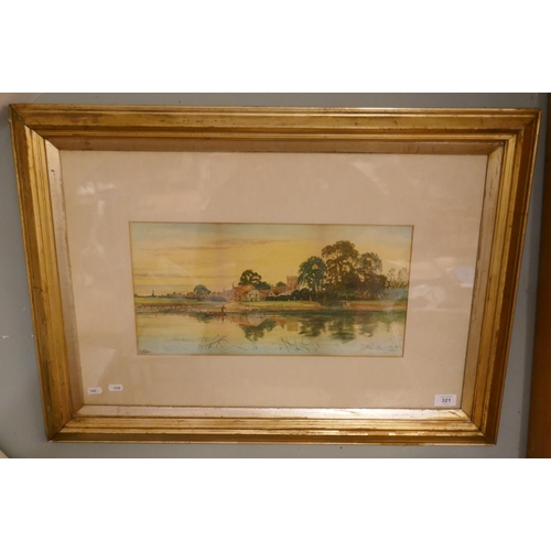 321 - Framed watercolour rural scene R Allam - Approx image size: 45cm x 23cm