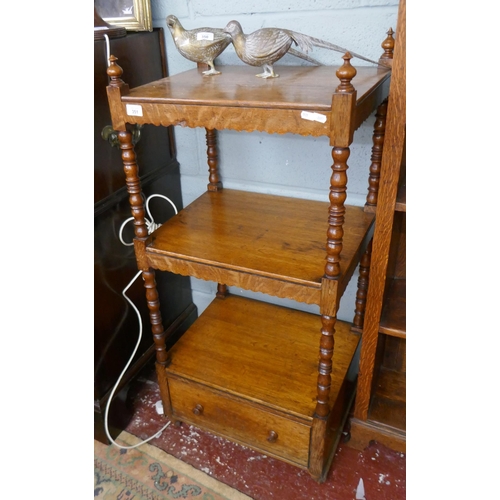 351 - 3 tier oak shelf with drawer to base