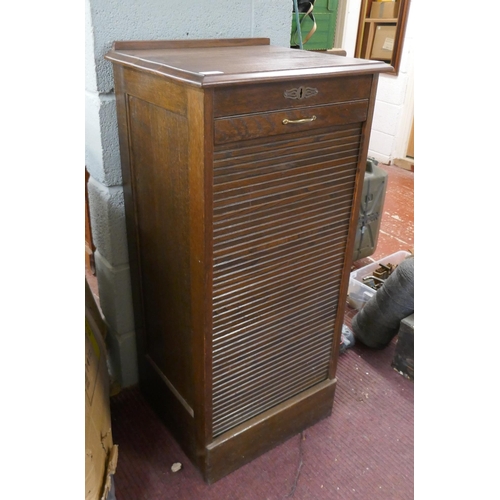 357 - Tambour front oak cabinet - Approx size W: 49cm D: 42cm H: 102cm