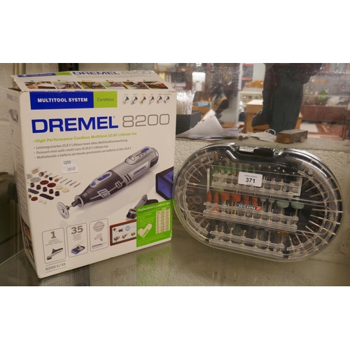 371 - Dremmel 8200 1/35 cordless multi-tool with battery and charger together with a Parkside accessory ki... 