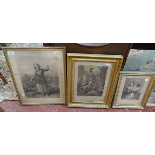 435 - 3 victorian prints in gilt frames