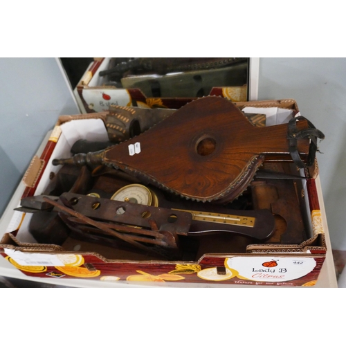 442 - Collection of wooden items to include barometer