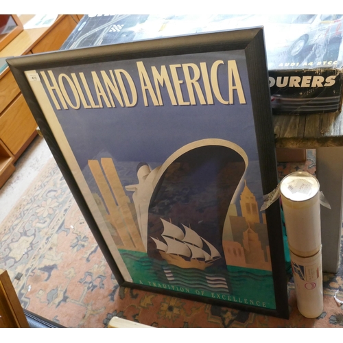 472 - Collection of vintage Holland America advertising posters, one in frame