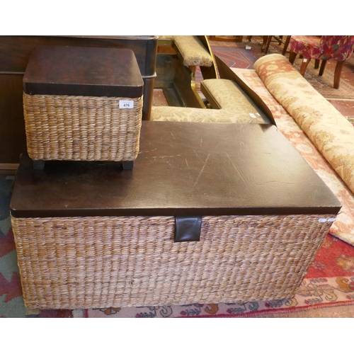 476 - Wicker ottoman together with a wicker storage stool