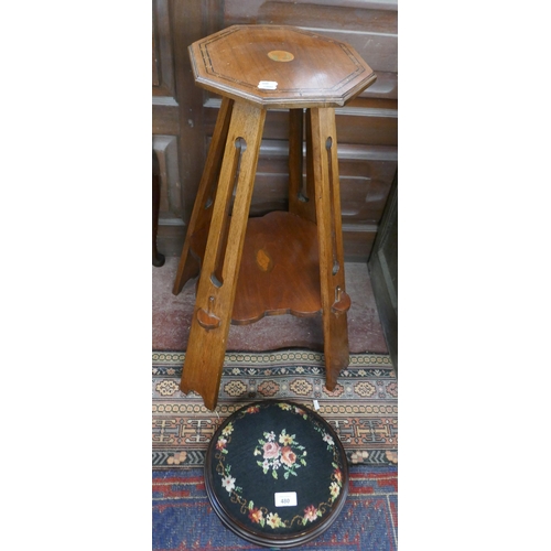 480 - Arts & Crafts plant stand together with a foot stool