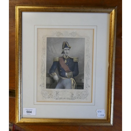 504 - Original hand coloured engraving Admiral Sir Edmond Lyons