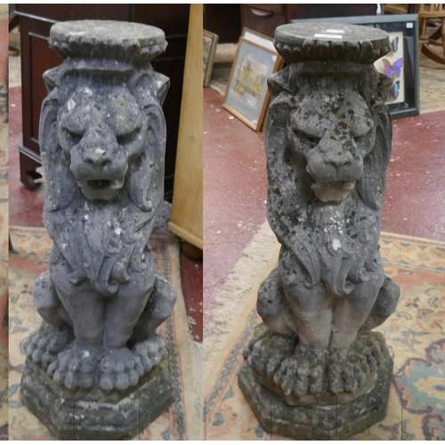 509 - Pair of stone garden lions - Approx height: 71cm