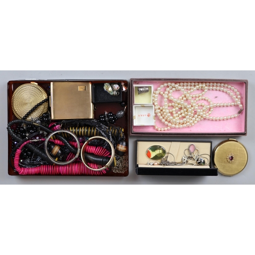 90 - Collection of costume jewellery to include silver thimble and compacts