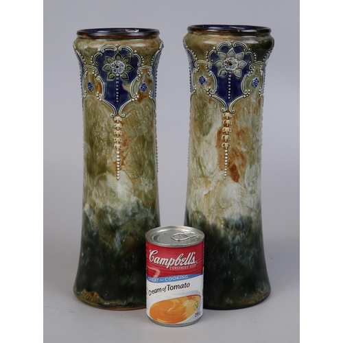 132 - Pair of Royal Doulton Lambeth vases by Louisa Wakely - Art Nouveau design - Approx height: 32cm