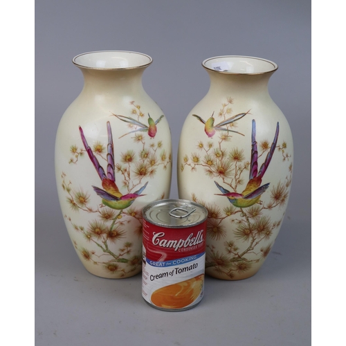 133 - Pair of Crown Ducal Ware 'Bird of Paradise' vases Blushware AGR & Co. - Approx height: 24cm