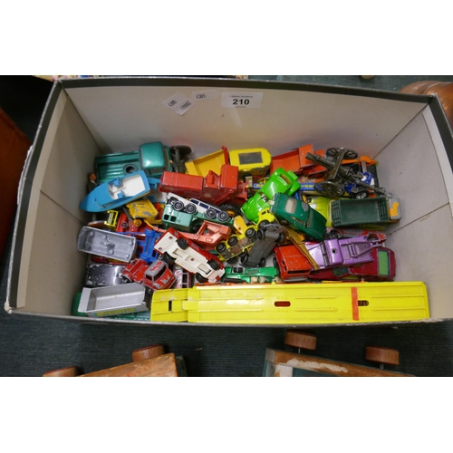 210 - Box of toys to include Matchbox, Dinky and wooden