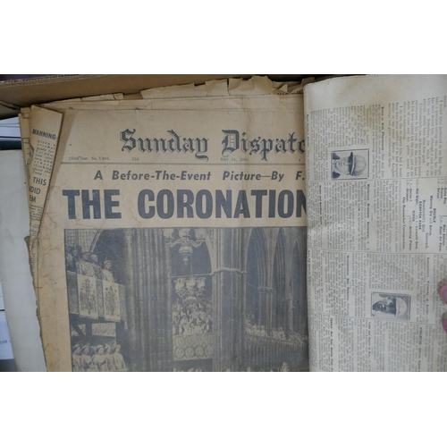 231 - Collection of old newspapers to include Queen Elizabeth 2nd Coronation etc