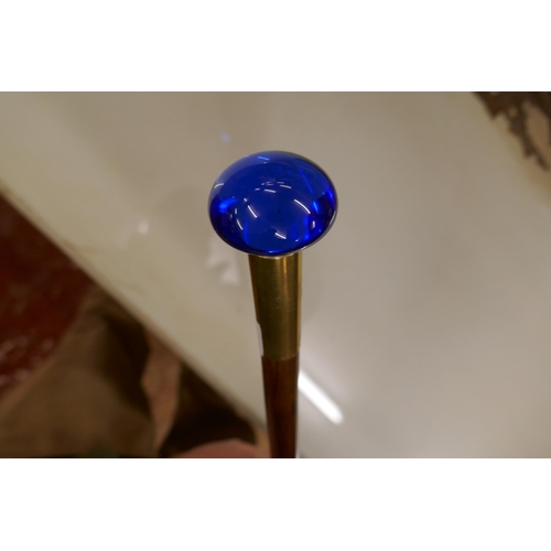 266 - Rare Victorian blue glass topped walking cane