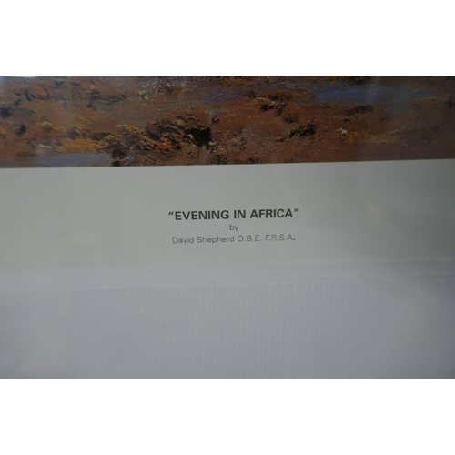 293 - Signed and numbered L/E print 965/1500 Evening in Africa by David Shepherd - Approx image size 76cm ... 