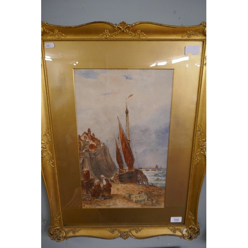 312 - Pair of watercolours in ornate gilt frame - Ships at sea