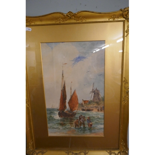 312 - Pair of watercolours in ornate gilt frame - Ships at sea