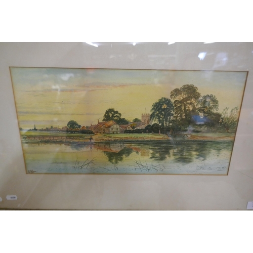 321 - Framed watercolour rural scene R Allam - Approx image size: 45cm x 23cm