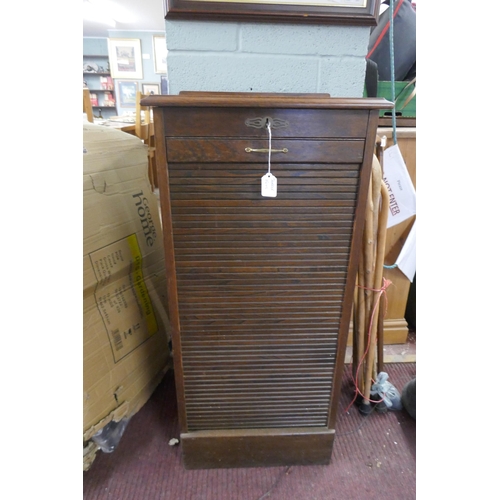 357 - Tambour front oak cabinet - Approx size W: 49cm D: 42cm H: 102cm