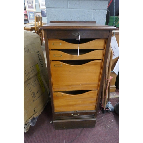 357 - Tambour front oak cabinet - Approx size W: 49cm D: 42cm H: 102cm