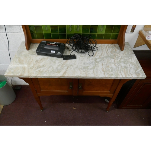 391 - Tile backed marble topped satin-wood washstand - Approx W: 118cm D: 510cm H: 1600cm