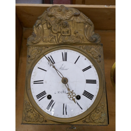 411 - Dutch hanging wallclock - missing pendulum together with a brass bulkhead clock