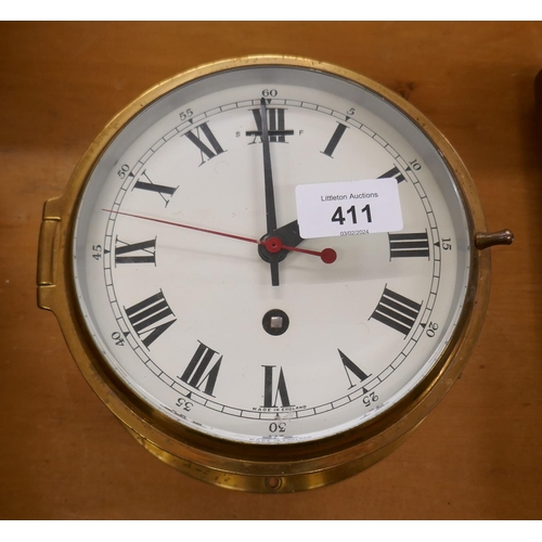 411 - Dutch hanging wallclock - missing pendulum together with a brass bulkhead clock