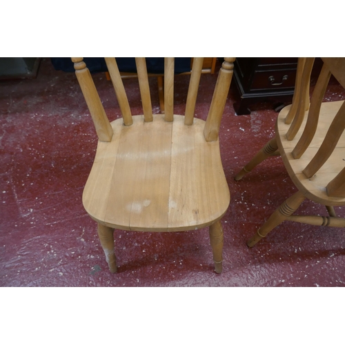 428 - Set of 4 beechwood slat back dining chairs - 1 A/F