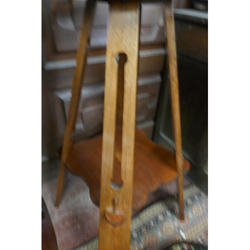 480 - Arts & Crafts plant stand together with a foot stool