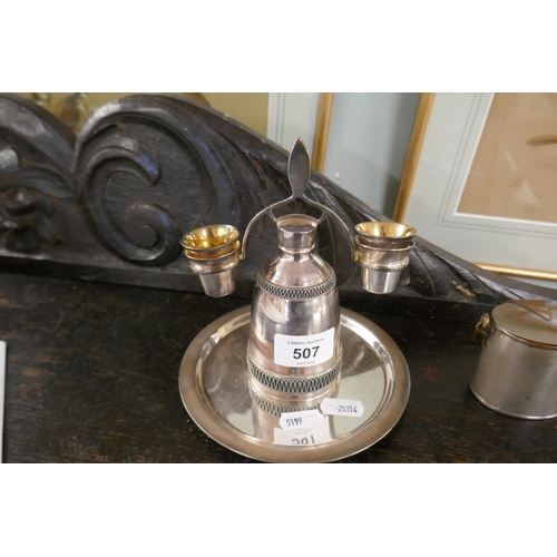 507 - Military campaign inkwell together with a silver plated Russian vodka set