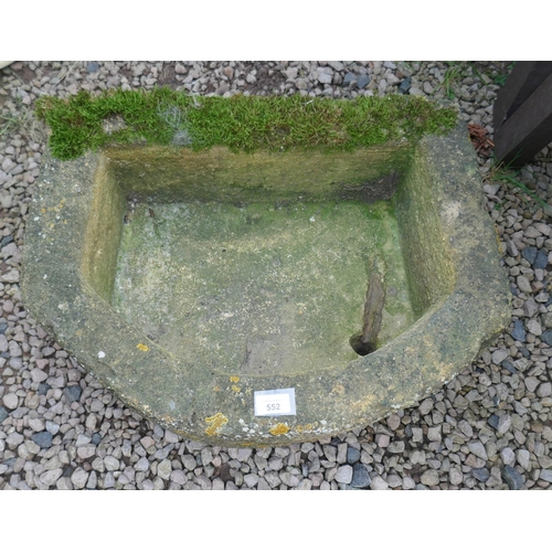552 - Antique D-shaped stone garden trough - Approx size W: 63cm D: 49cm H: 26cm