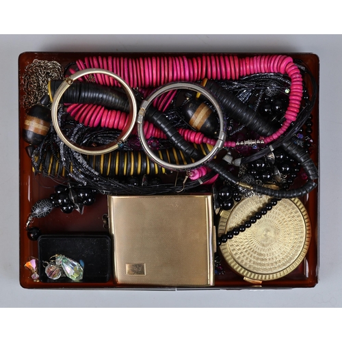 90 - Collection of costume jewellery to include silver thimble and compacts