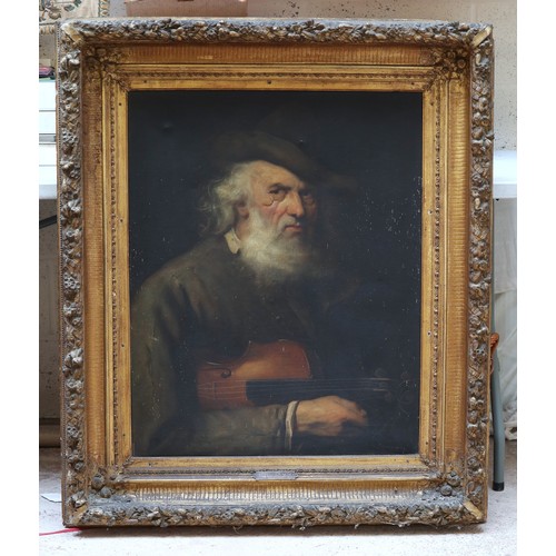 322 - Oil painting of a violin player attributed to Luigi Di Giovanni - Approx image size: 62cm x 78cm